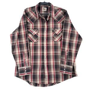 ELY CATTLEMAN Mens Plaid Western Shirt Snap Button‎ Pearl Snap Long Sleeve XXL